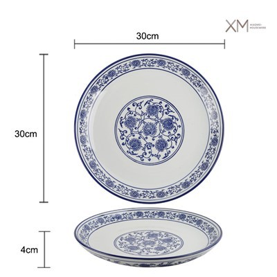 আন্ডারগ্লেজ রঙ 12 ইঞ্চি বৃত্তাকার প্লেট ভিনটেজ ফুলের সিরামিক প্লেট